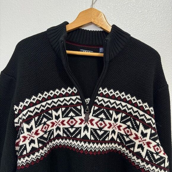 New Men's Size XXL Izod Black Quarter Zip Sweater Amazing Glaze Winter Knit NWOT - Picture 3 of 16